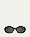 Celine Triomphe Logo Oval Acetate Sunglasses In Shiny Black Smoke