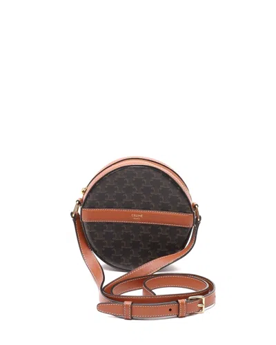 Pre-owned Celine Céline Triomphe Round Purse Bag In Brown