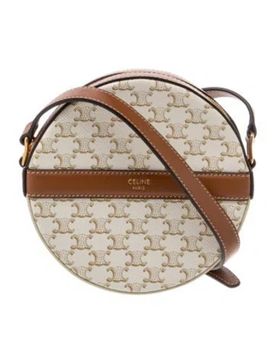 Pre-owned Celine Triomphe Round Purse On Strap In Neutral