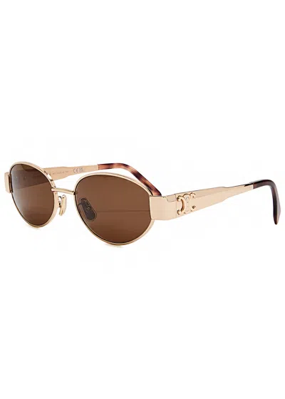 Celine Triomphe Round-frame Sunglasses In Gold