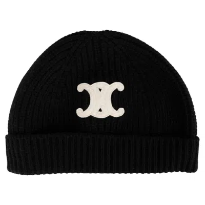 Pre-owned Celine Triomphe Seamless Cashmere Beanie Black One Size