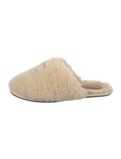 Pre-owned Celine Triomphe Shearling Mules In Neutral