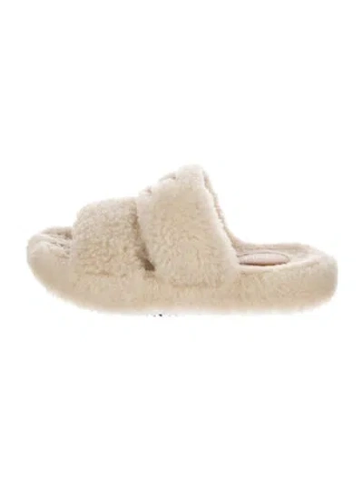 Pre-owned Celine Triomphe Shearling Slides In Neutral
