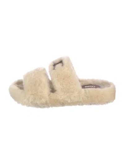 Pre-owned Celine Triomphe Shearling Slides In Neutrals