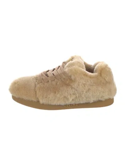 Pre-owned Celine Triomphe Shearling Sneakers In Neutral