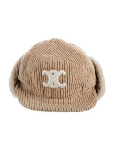 Pre-owned Celine Triomphe Shearling Trapper Hat In Neutral