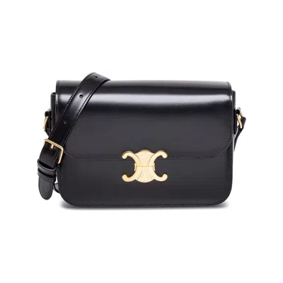 Celine Triomphe Shiny Black Leather Crossbody Bag