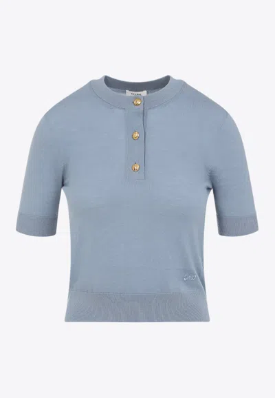 Celine Triomphe Short-sleeved Sweater In Blue