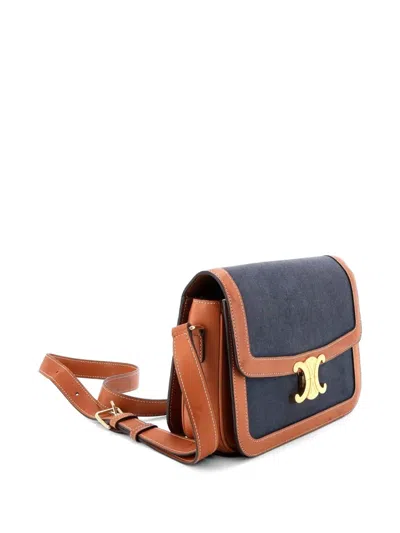 Pre-owned Celine Triomphe Shoulder Bag Canvas With Leather Medium Crossbody Bag In Blue