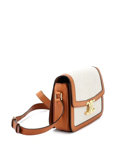 Pre-owned Celine Triomphe Shoulder Bag Canvas With Leather Medium Crossbody Bag In Brown
