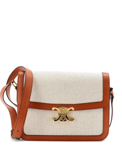 Pre-owned Celine Triomphe Shoulder Bag Canvas With Leather Medium Crossbody Bag In Brown