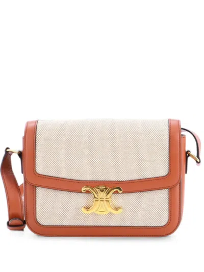 Pre-owned Celine Triomphe Shoulder Bag Canvas With Leather Medium Crossbody Bag In Brown