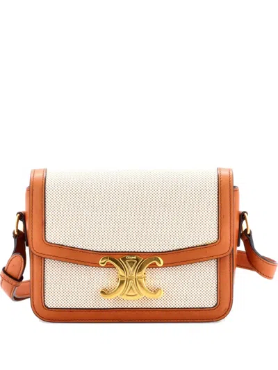 Pre-owned Celine Triomphe Shoulder Bag Canvas With Leather Teen Crossbody Bag In Brown