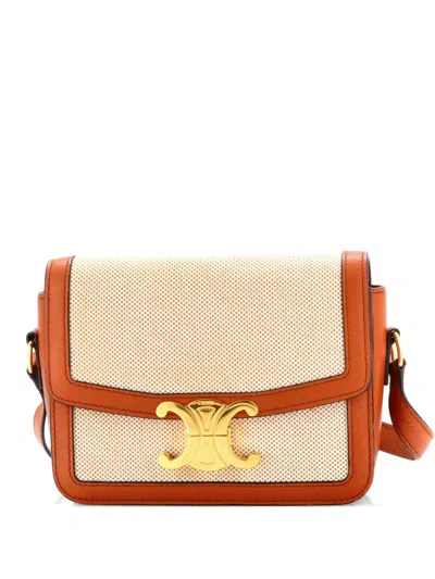 Pre-owned Celine Triomphe Shoulder Bag Canvas With Leather Teen Crossbody Bag In Brown