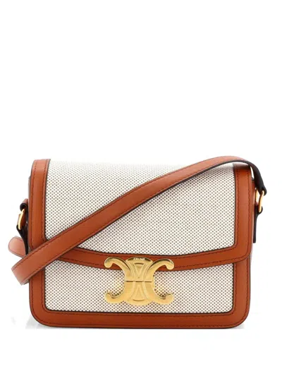 Pre-owned Celine Triomphe Shoulder Bag Canvas With Leather Teen Crossbody Bag In Brown