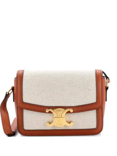 Pre-owned Celine Triomphe Shoulder Bag Canvas With Leather Teen Crossbody Bag In Brown