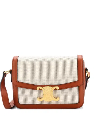 Pre-owned Celine Triomphe Shoulder Bag Canvas With Leather Teen Crossbody Bag In Brown
