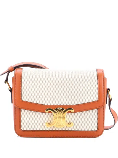 Pre-owned Celine Triomphe Shoulder Bag Canvas With Leather Teen Crossbody Bag In Brown