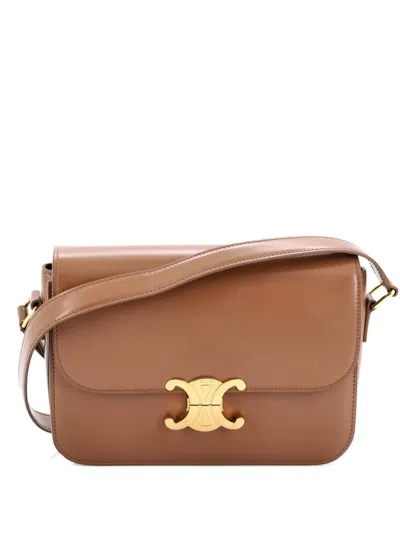 Pre-owned Celine Triomphe Shoulder Bag Smooth Calfskin Large Crossbody Bag In Brown