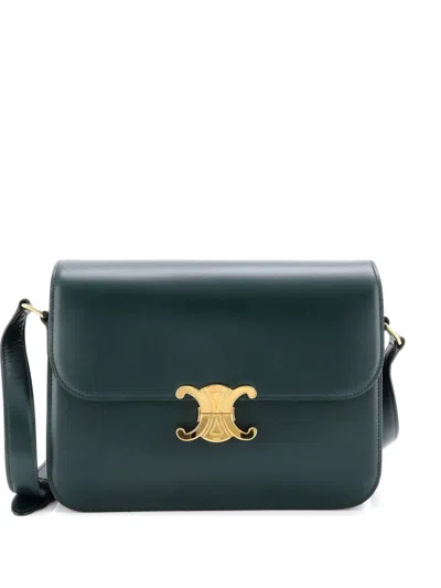 Pre-owned Celine Triomphe Shoulder Bag Smooth Calfskin Large Crossbody Bag In Green