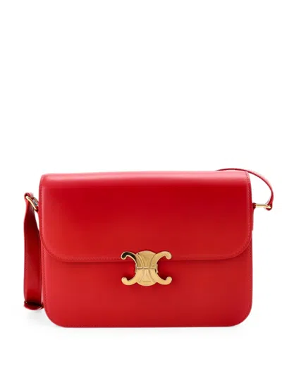 Pre-owned Celine Triomphe Shoulder Bag Smooth Calfskin Large Crossbody Bag In Red