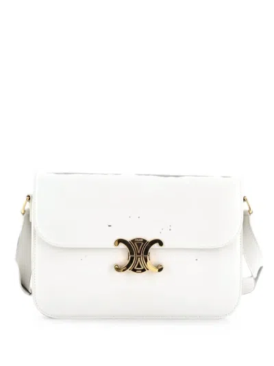 Pre-owned Celine Triomphe Shoulder Bag Smooth Calfskin Large Crossbody Bag In White