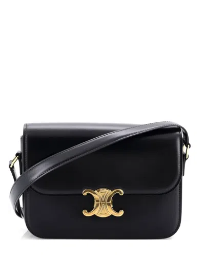Pre-owned Celine Triomphe Shoulder Bag Smooth Calfskin Medium Crossbody Bag In Black