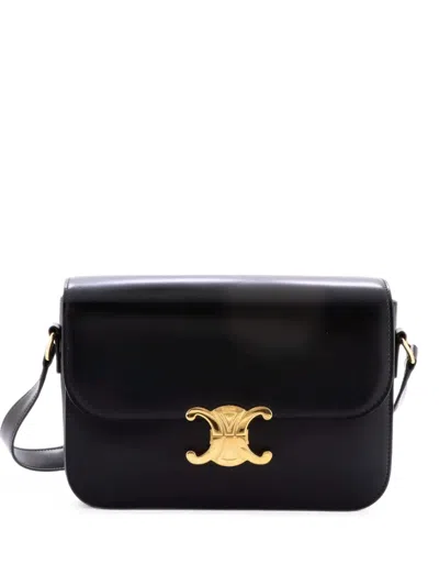 Pre-owned Celine Triomphe Shoulder Bag Smooth Calfskin Medium Crossbody Bag In Black
