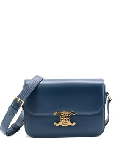 Pre-owned Celine Triomphe Shoulder Bag Smooth Calfskin Medium Crossbody Bag In Blue