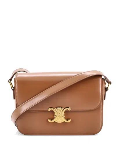 Pre-owned Celine Triomphe Shoulder Bag Smooth Calfskin Medium Crossbody Bag In Brown