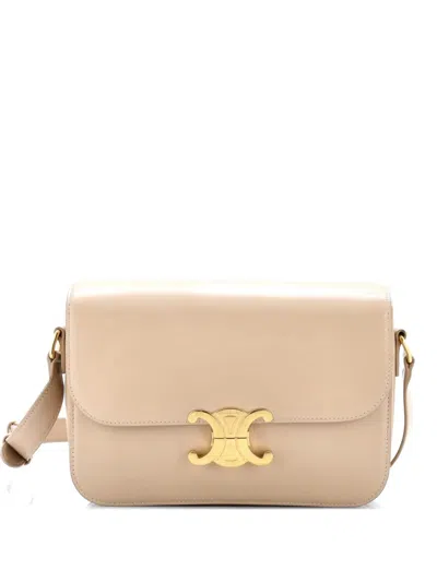 Pre-owned Celine Triomphe Shoulder Bag Smooth Calfskin Medium Crossbody Bag In Gold