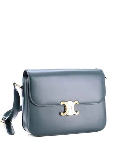 Pre-owned Celine Triomphe Shoulder Bag Smooth Calfskin Medium Crossbody Bag In Green
