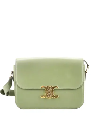 Pre-owned Celine Triomphe Shoulder Bag Smooth Calfskin Medium Crossbody Bag In Green
