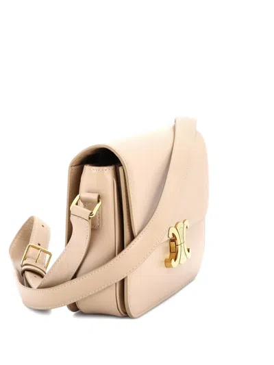 Pre-owned Celine Triomphe Shoulder Bag Smooth Calfskin Medium Crossbody Bag In Neutral
