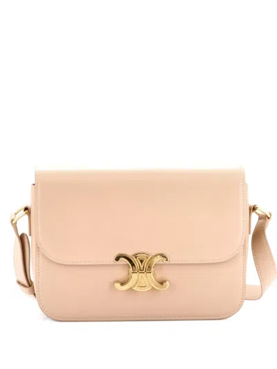 Pre-owned Celine Triomphe Shoulder Bag Smooth Calfskin Medium Crossbody Bag In Neutral