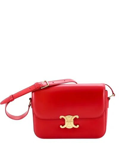 Pre-owned Celine Triomphe Shoulder Bag Smooth Calfskin Medium Crossbody Bag In Red