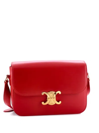 Pre-owned Celine Triomphe Shoulder Bag Smooth Calfskin Medium Crossbody Bag In Red
