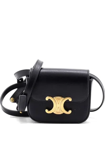 Pre-owned Celine Triomphe Shoulder Bag Smooth Calfskin Mini Crossbody Bag In Black