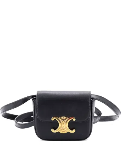Pre-owned Celine Triomphe Shoulder Bag Smooth Calfskin Mini Crossbody Bag In Black