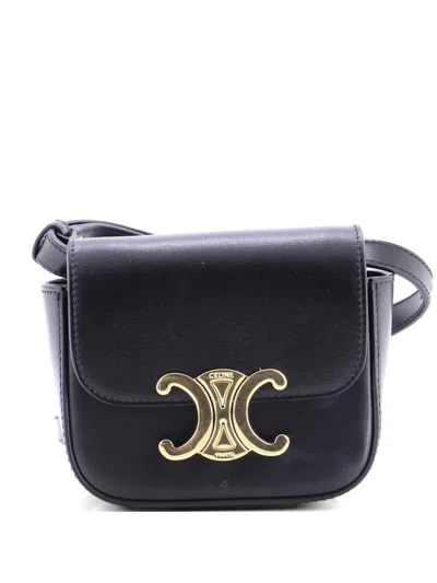 Pre-owned Celine Triomphe Shoulder Bag Smooth Calfskin Mini Crossbody Bag In Black