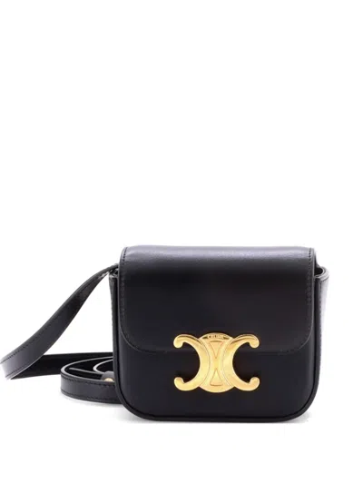 Pre-owned Celine Triomphe Shoulder Bag Smooth Calfskin Mini Crossbody Bag In Black
