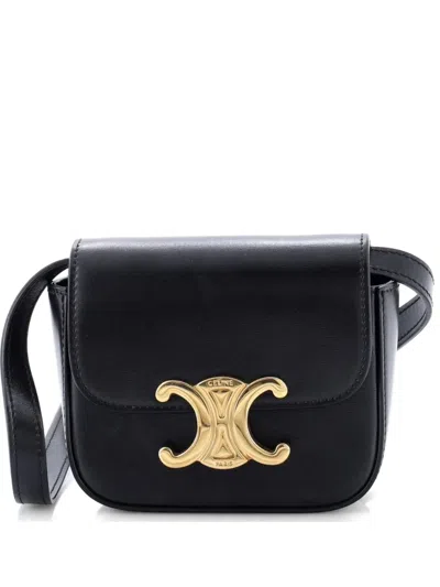 Pre-owned Celine Triomphe Shoulder Bag Smooth Calfskin Mini Crossbody Bag In Black