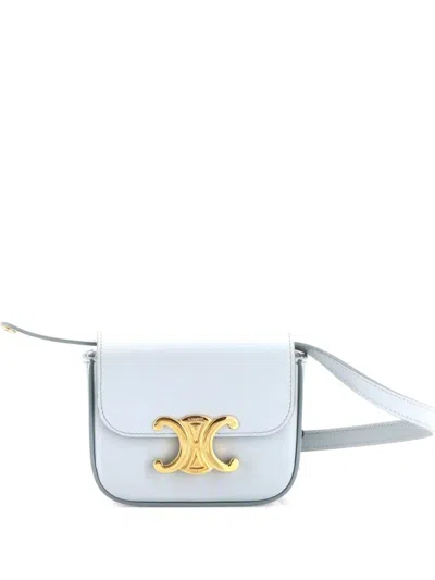 Pre-owned Celine Triomphe Shoulder Bag Smooth Calfskin Mini Crossbody Bag In Blue