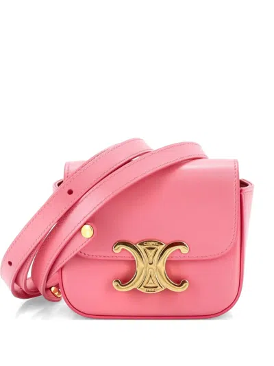 Pre-owned Celine Triomphe Shoulder Bag Smooth Calfskin Mini Crossbody Bag In Pink
