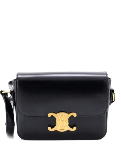 Pre-owned Celine Triomphe Shoulder Bag Smooth Calfskin Teen Crossbody Bag In Black