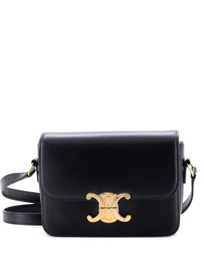 Pre-owned Celine Triomphe Shoulder Bag Smooth Calfskin Teen Crossbody Bag In Black