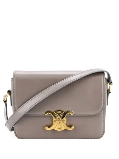 Pre-owned Celine Triomphe Shoulder Bag Smooth Calfskin Teen Crossbody Bag In Gray