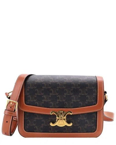 Celine Triomphe Shoulder Bag Triomphe Coated Medium (authentic Pre-loved) In Black