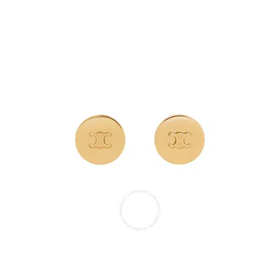 Celine Triomphe Signet Brass Earrings In Gold Tone