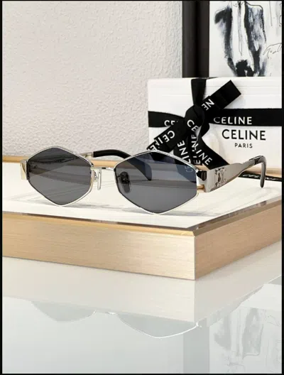 Pre-owned Celine Triomphe Silver Sunglasses Metal Eyewear With Box Cl40234u Women In Black